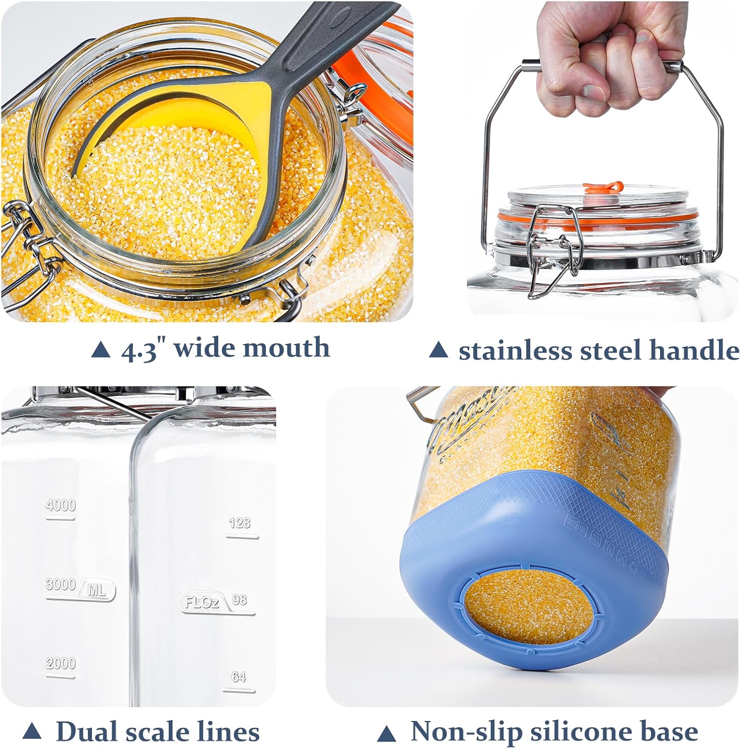 Detalle de 2 Pack 1.5 Gallon Large Fermentation Jar Set with Airlocks, Stainless Handles, and Silicone Base