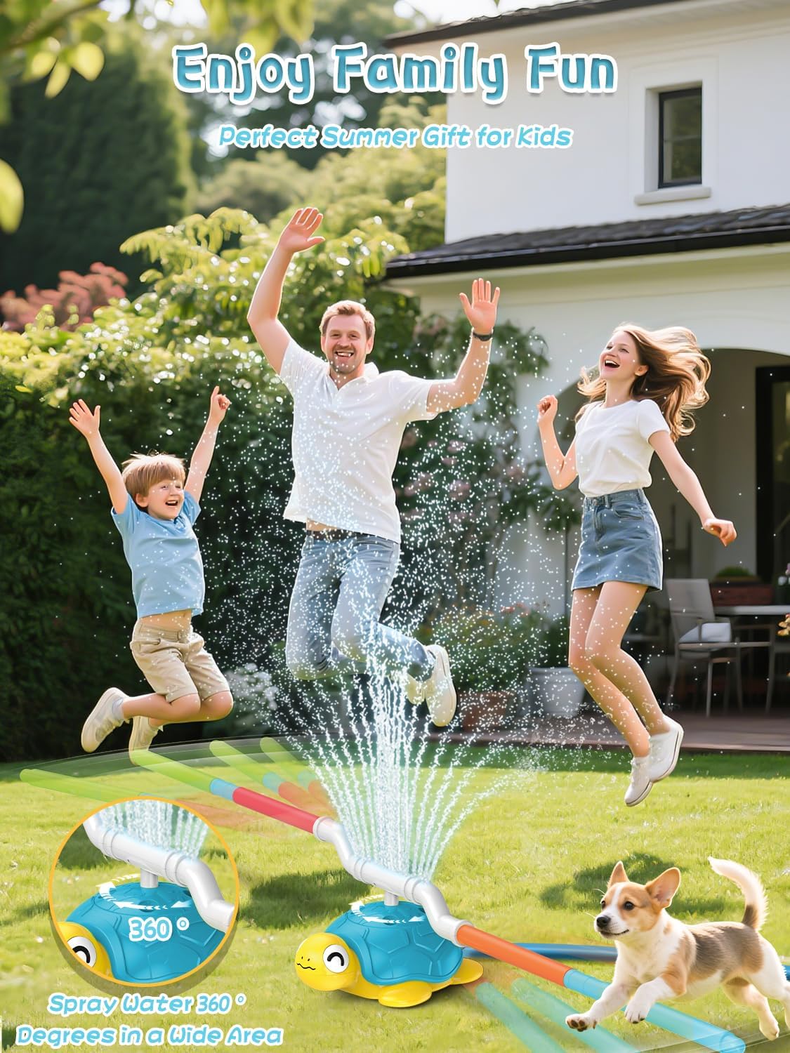 Detalle 2 de 3 in 1 Kids Toys Turtle Sprinkler Set with Musical Jump & Ring Toss Rocket Launcher (Ages 3–12)