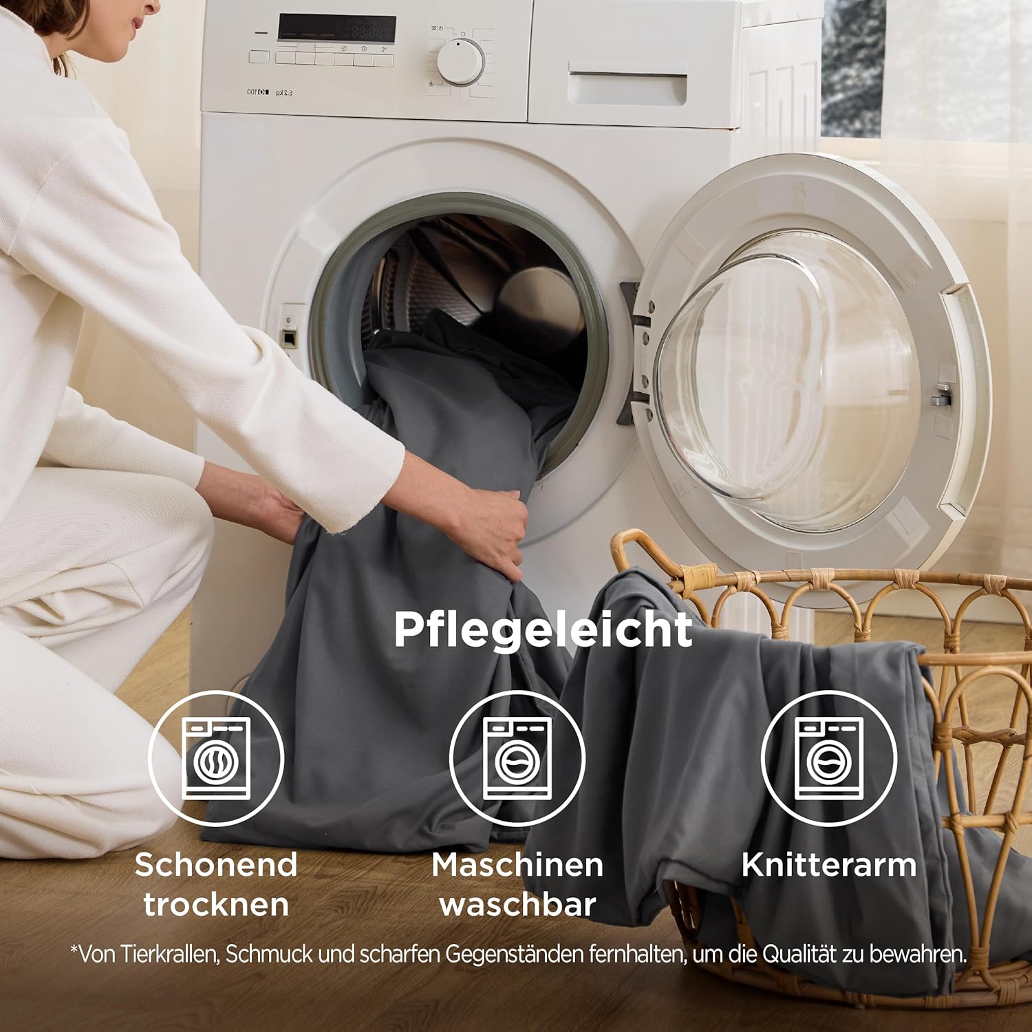 Detalle de BEDSURE Bettwäsche 220x240 3-teilig Anthrazit – ÖKO-TEX, Mikrofaser, Reißverschluss