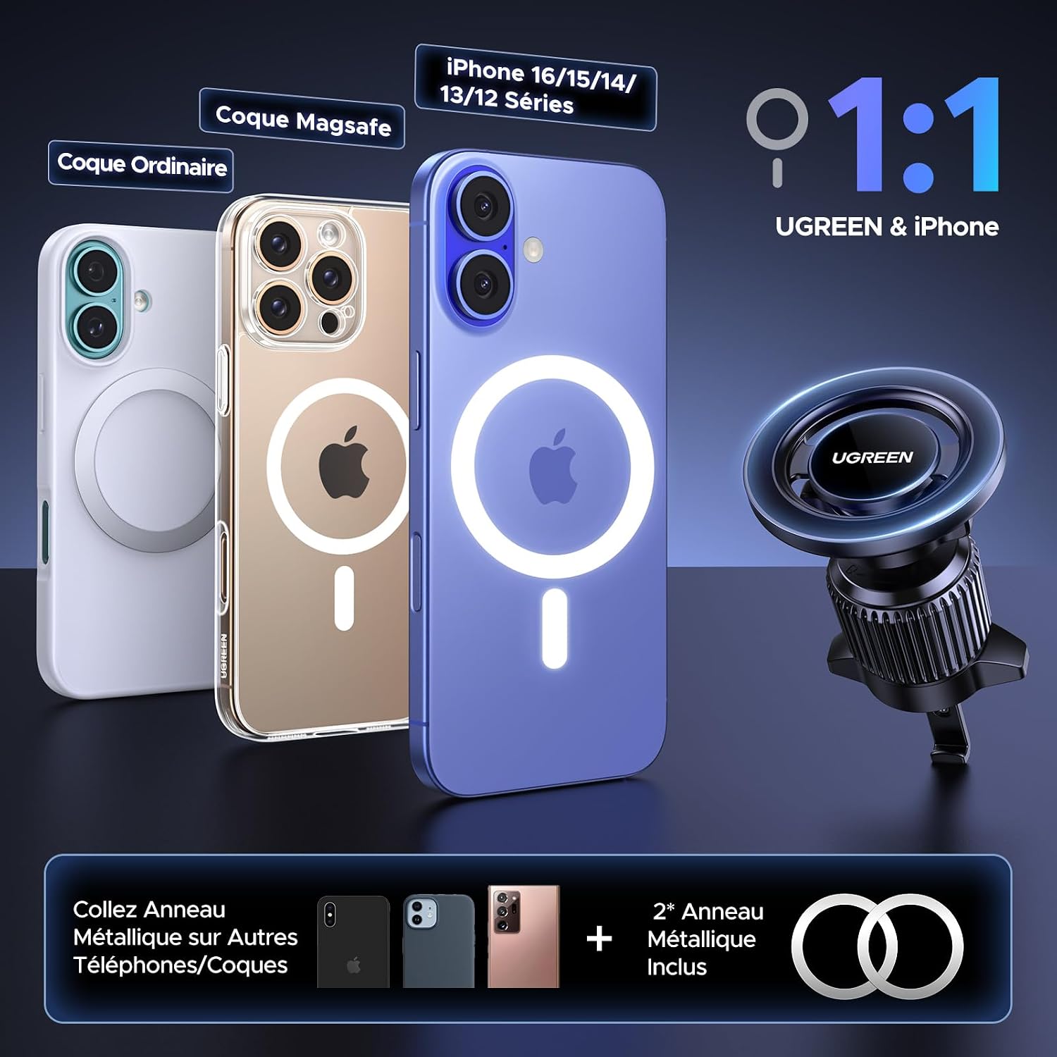 Thumbnail 5 de UGREEN Support Téléphone Voiture Magnétique pour MagSafe – fixation fiable et rotation à 360°
