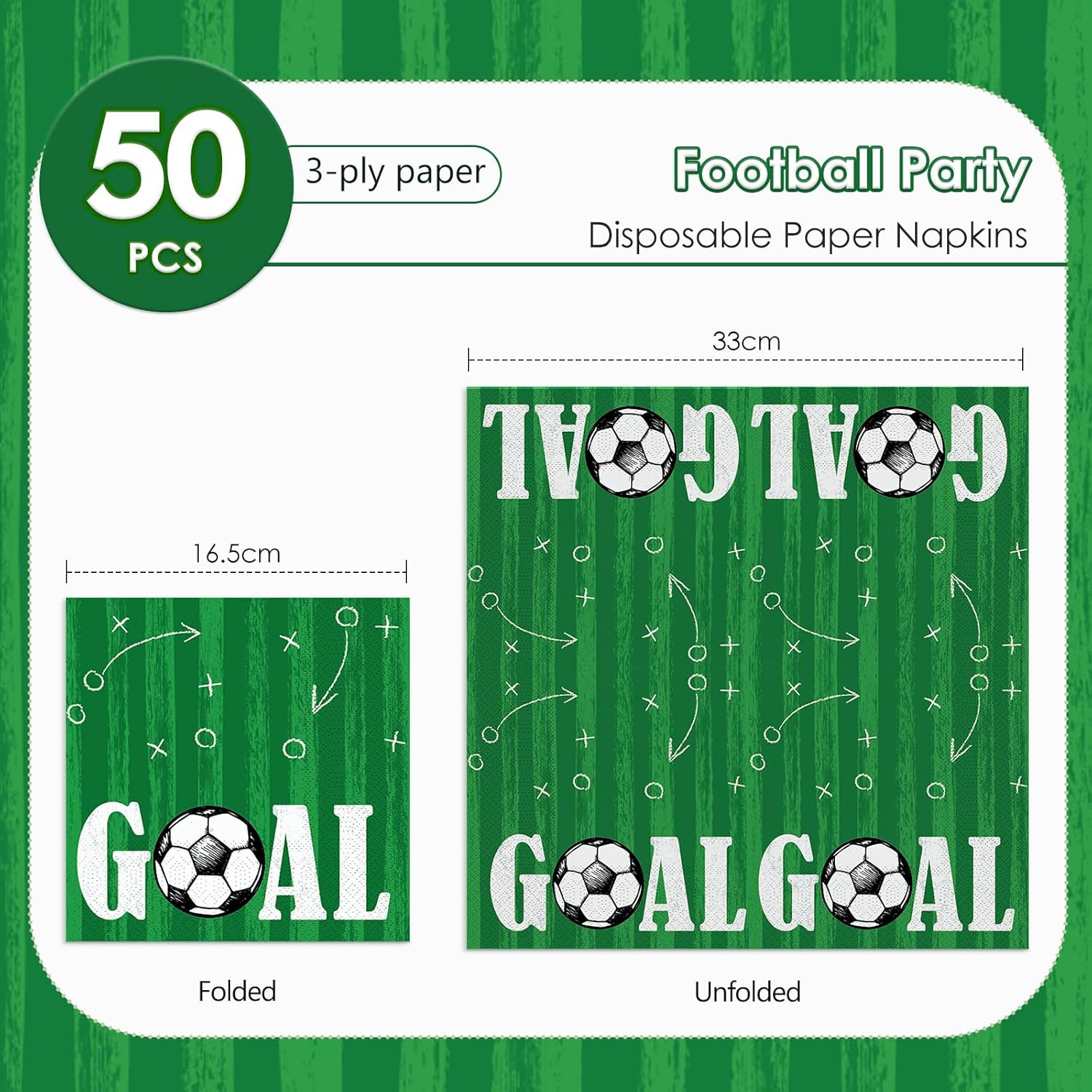 Detalle 2 de Servietten Fußball 50 Stück – Papierservietten 33 x 33 cm, Fußballparty