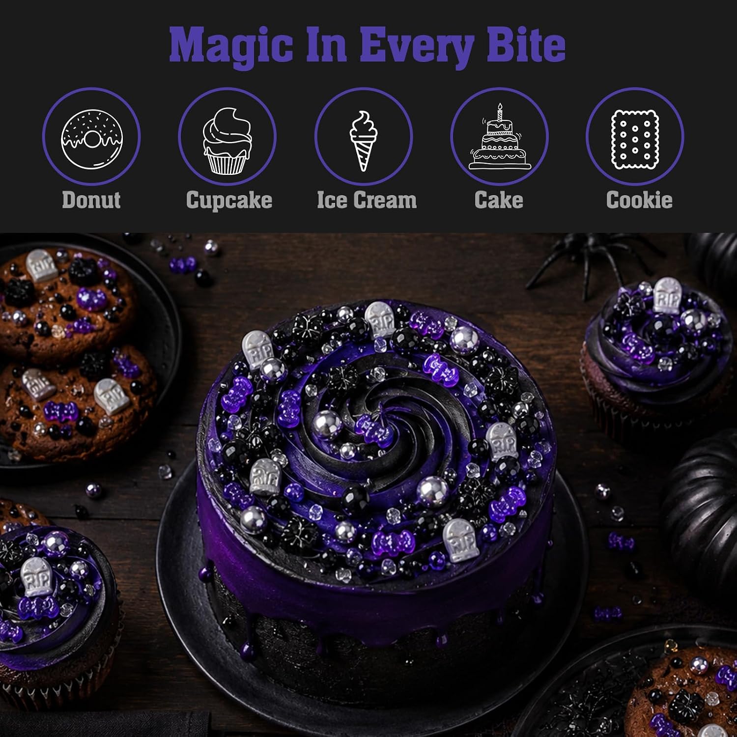 Detalle 1 de Twisweet Halloween Sprinkles, 130g Edible Tombstone Mix with Bats and Spiders