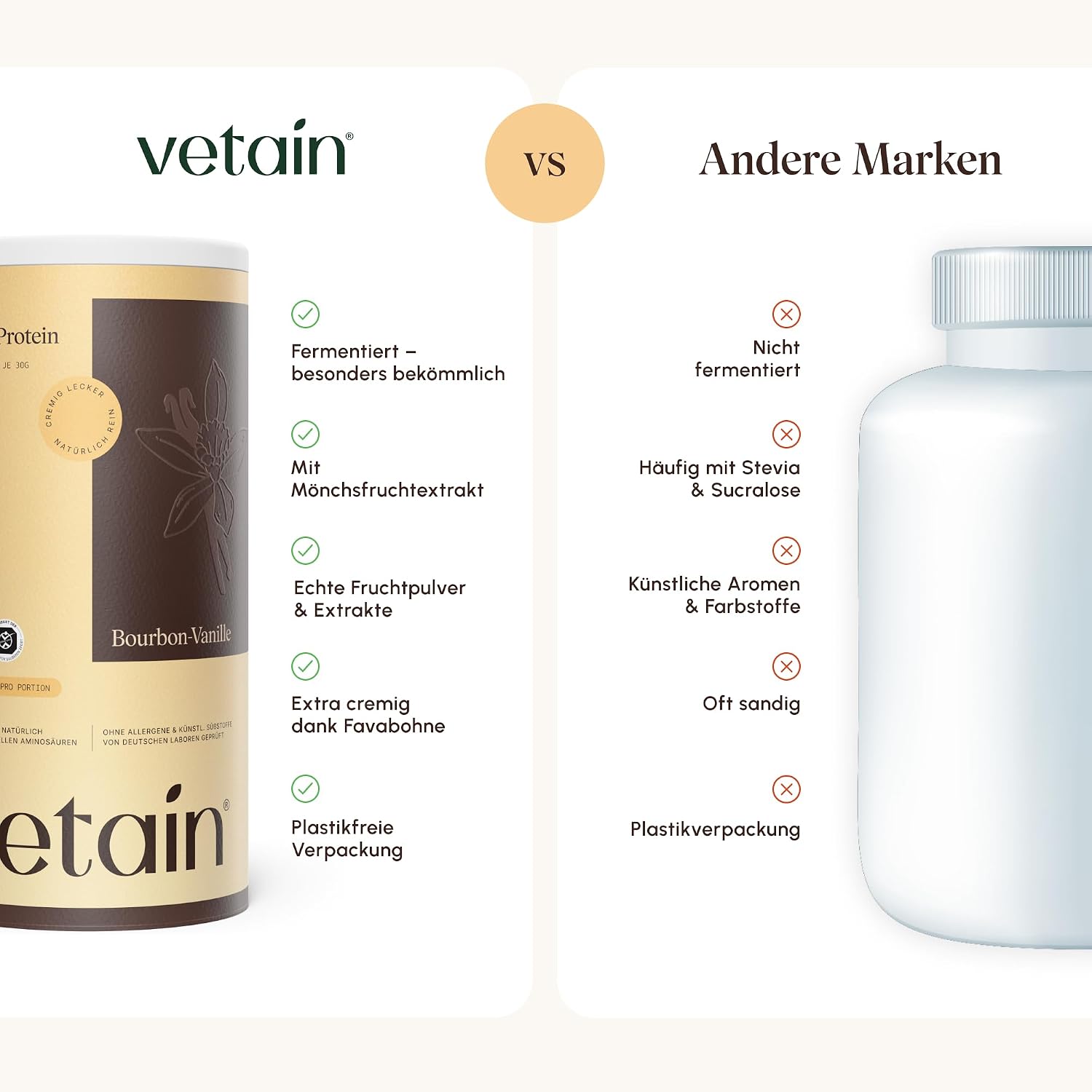 Detalle de VETAIN Veganes Proteinpulver Vanille – 21 g Eiweiß pro Portion, 100% Bio & fermentiert