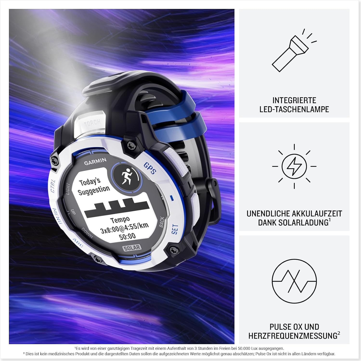 Thumbnail 2 de Garmin Instinct 3 Solar 50mm: Multisport-Smartwatch mit Solar-Laufzeit und integrierter LED-Taschenlampe