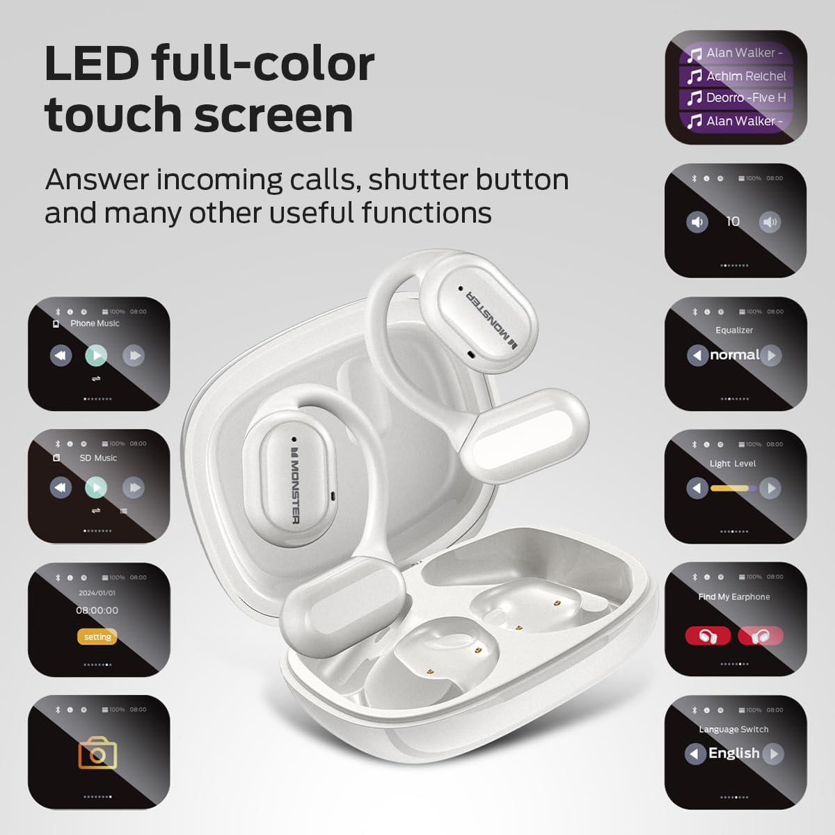 Detalle 1 de Oraolo E59 Open-Ear Bluetooth Earbuds with Touchscreen and TF Card Support
