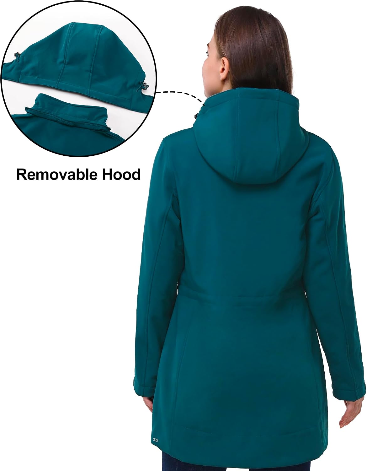 Detalle de 33,000ft Softshelljacke Damen – lange wasserdichte & winddichte Übergangsjacke mit abnehmbarer Kapuze