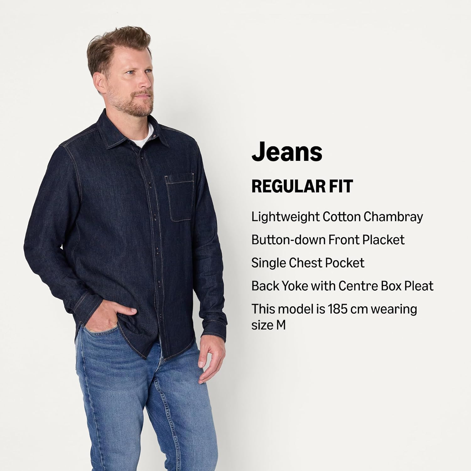 Thumbnail 3 de Amazon Essentials men’s regular-fit long-sleeve denim button-down shirt in lightweight chambray
