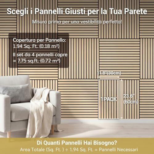 Detalle de TONOR Set da 4 Pannelli Decorativi in Legno per Parete – 60 x 30 cm, 0,72 m², Pannelli Fonoassorbenti 3D in Rovere