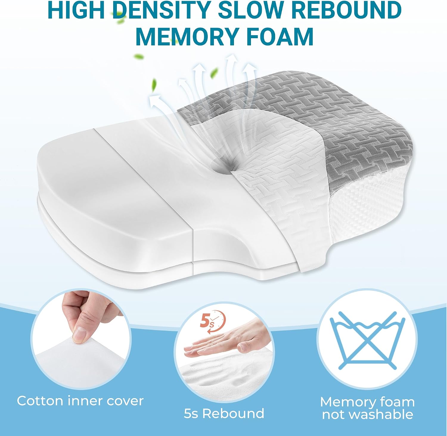 Thumbnail 6 de Elviros Kopfkissen aus Memory-Schaum mit abnehmbarem Nackenhörnchen – ergonomisches Nackenstützkissen für Seitenschläfer, grau