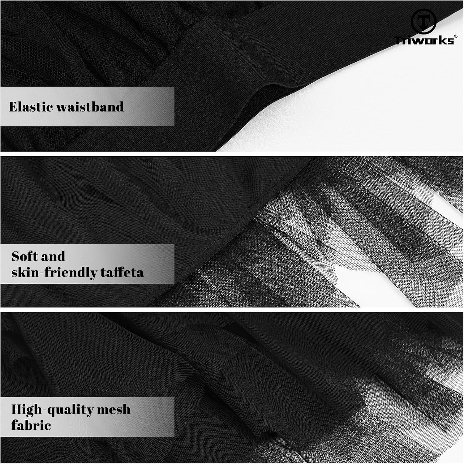 Detalle 2 de TRIWORKS Tulle Skirt for Women – Irregular Elastic High Waist Layered Midi Mesh Tutu