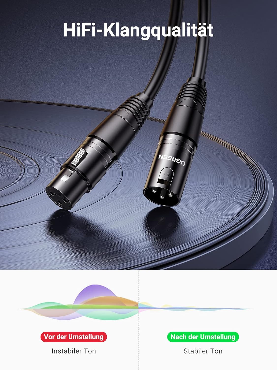 Thumbnail 1 de UGREEN XLR-Kabel 3-polig, Stereo-Mikrofonkabel, 2 m