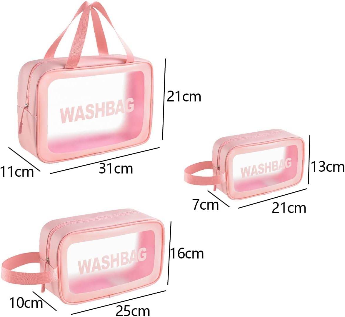Thumbnail 1 de LEcylankEr Transparentes Kosmetiktaschen-3er-Set – Wasserdicht, faltbar, Rosa