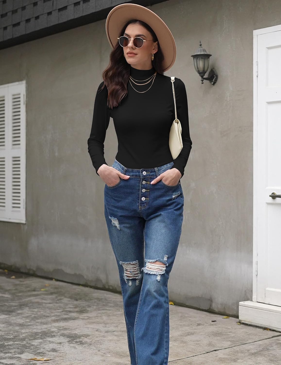 Detalle de ZEAGOO Maglietta maniche lunghe donna a collo alto elasticizzata slim fit (XS–XXL)