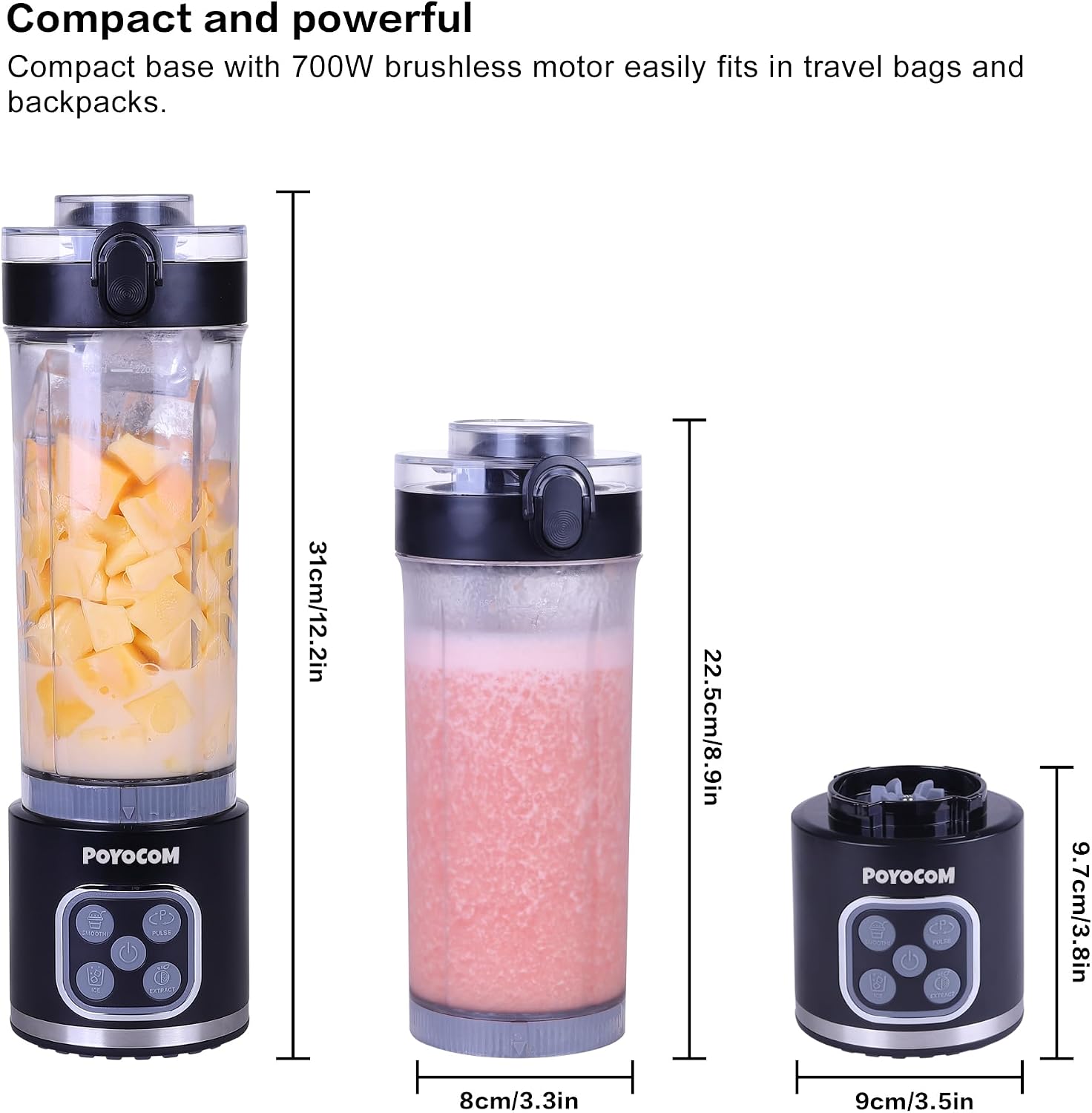 Detalle 2 de POYOCOM Mini-Standmixer 700 W für Smoothies