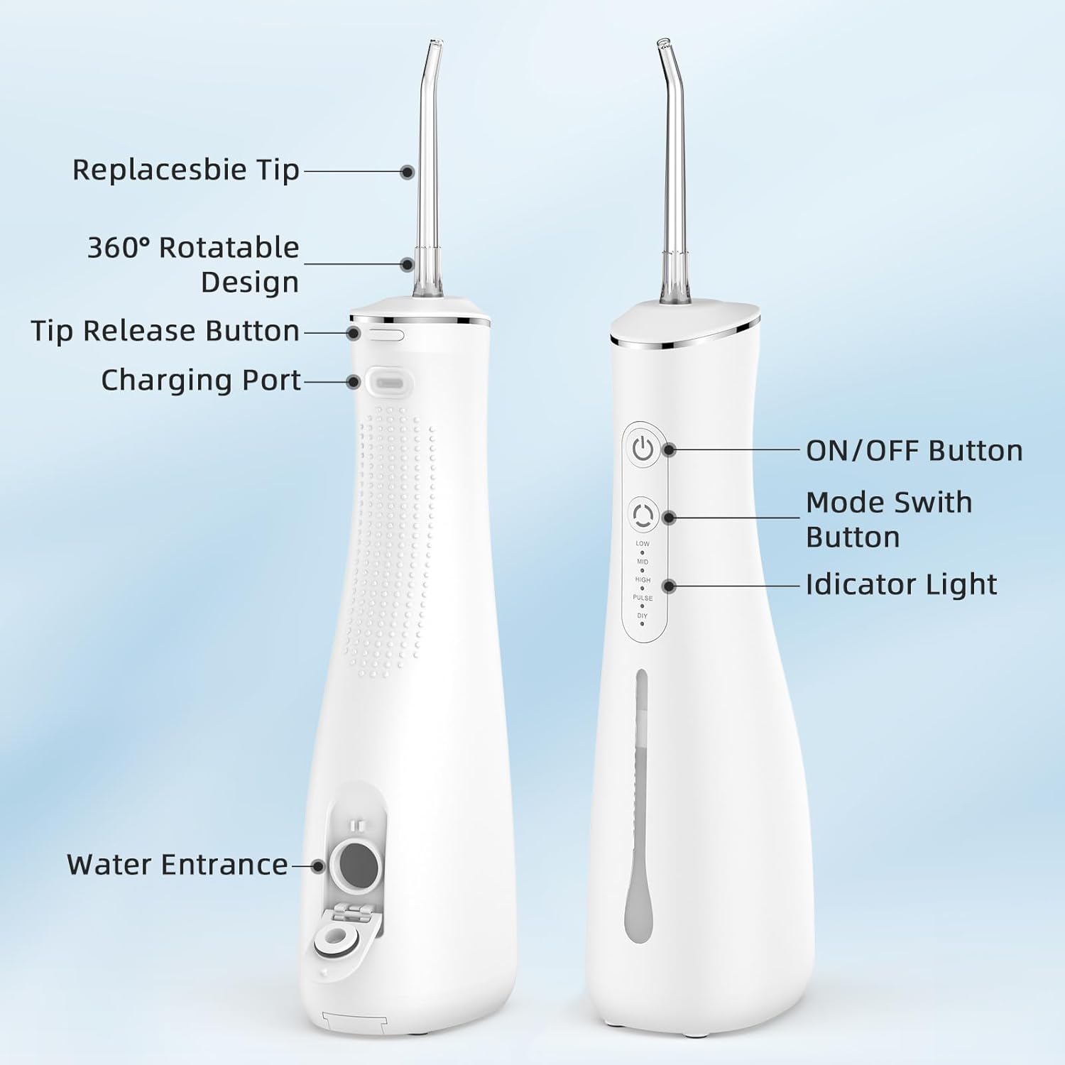 Detalle de Jet Dentaire Hydropulseur électrique rechargeable sans fil 4 modes 300 ml IPX7 (blanc)