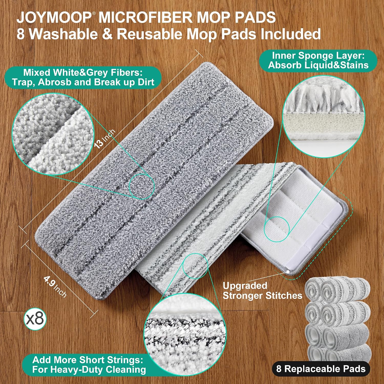Detalle 2 de JOYMOOP Bucket #5 Green Flat Mop System with Dual-Chamber Bucket and 8 Pads