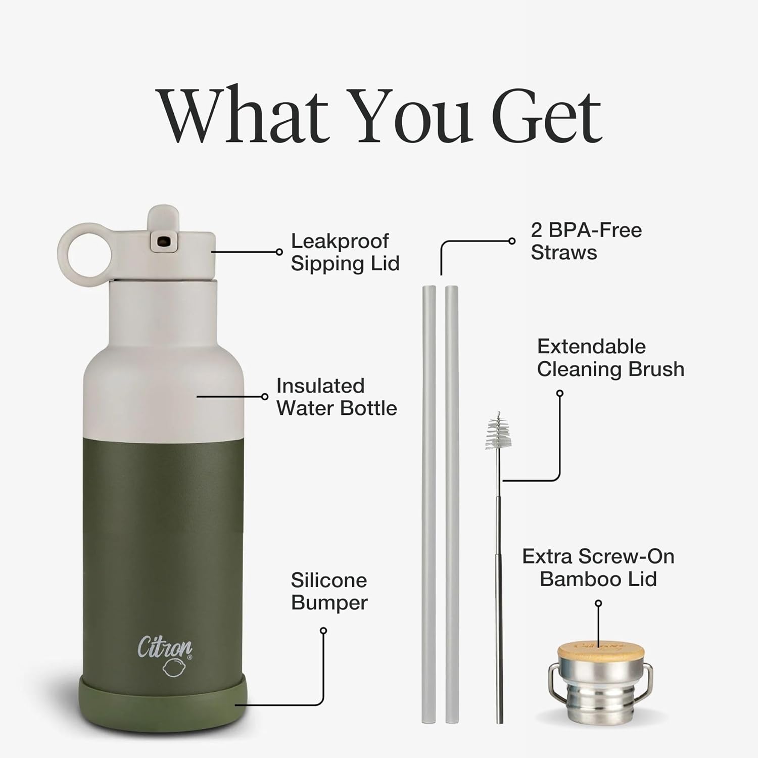 Thumbnail 4 de Gourde enfant CITRON 500 ml avec paille isolée chaud/froid en acier inoxydable vert