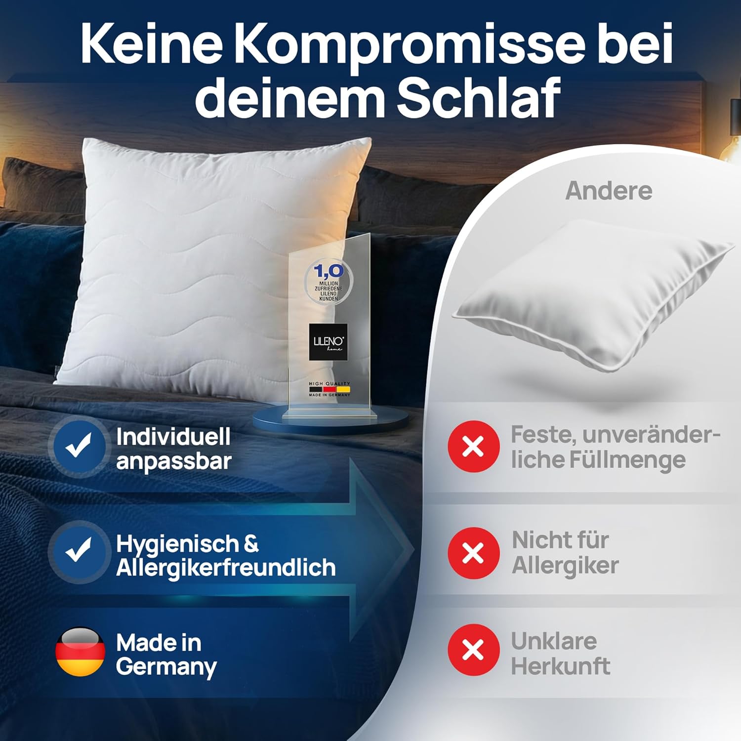 Thumbnail 5 de LILENO HOME Allergiker Kopfkissen 80x80 – 6er Set, waschbar bis 95°C, Made in Germany