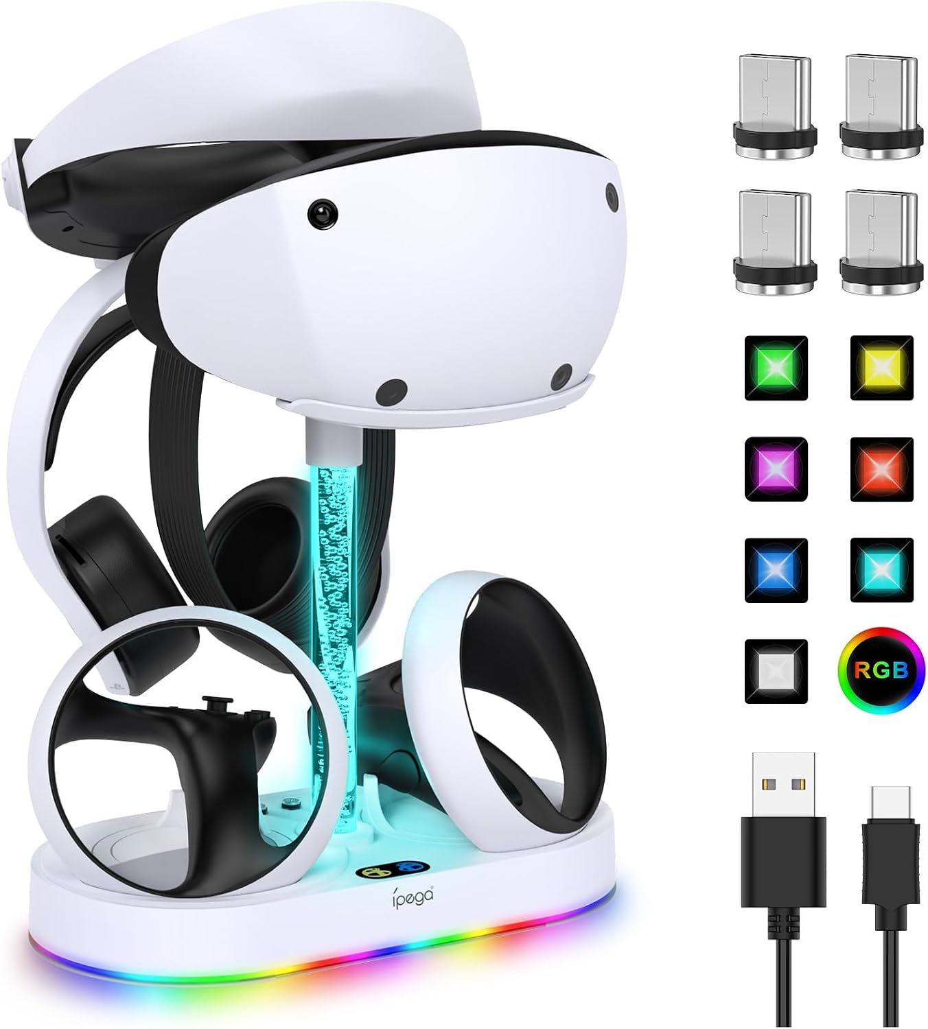 Detalle de FASTSNAIL Ladestation für PSVR2 Controller – LED-Ständer mit 15 RGB-Modi, kompatibel mit PlayStation VR2
