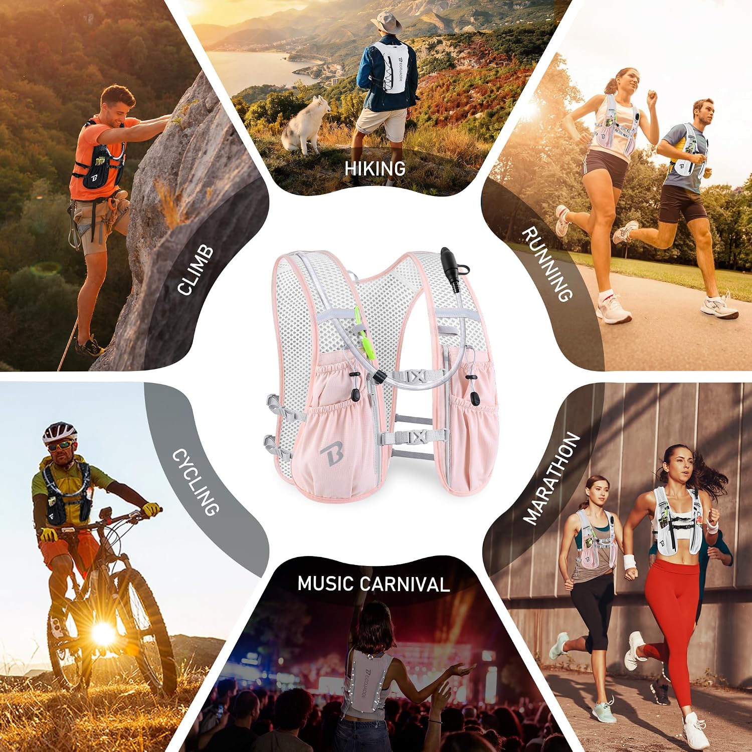 Thumbnail 6 de BECOJADDE 6L Running Vest with 2L Hydration Bladder and 8 Pockets