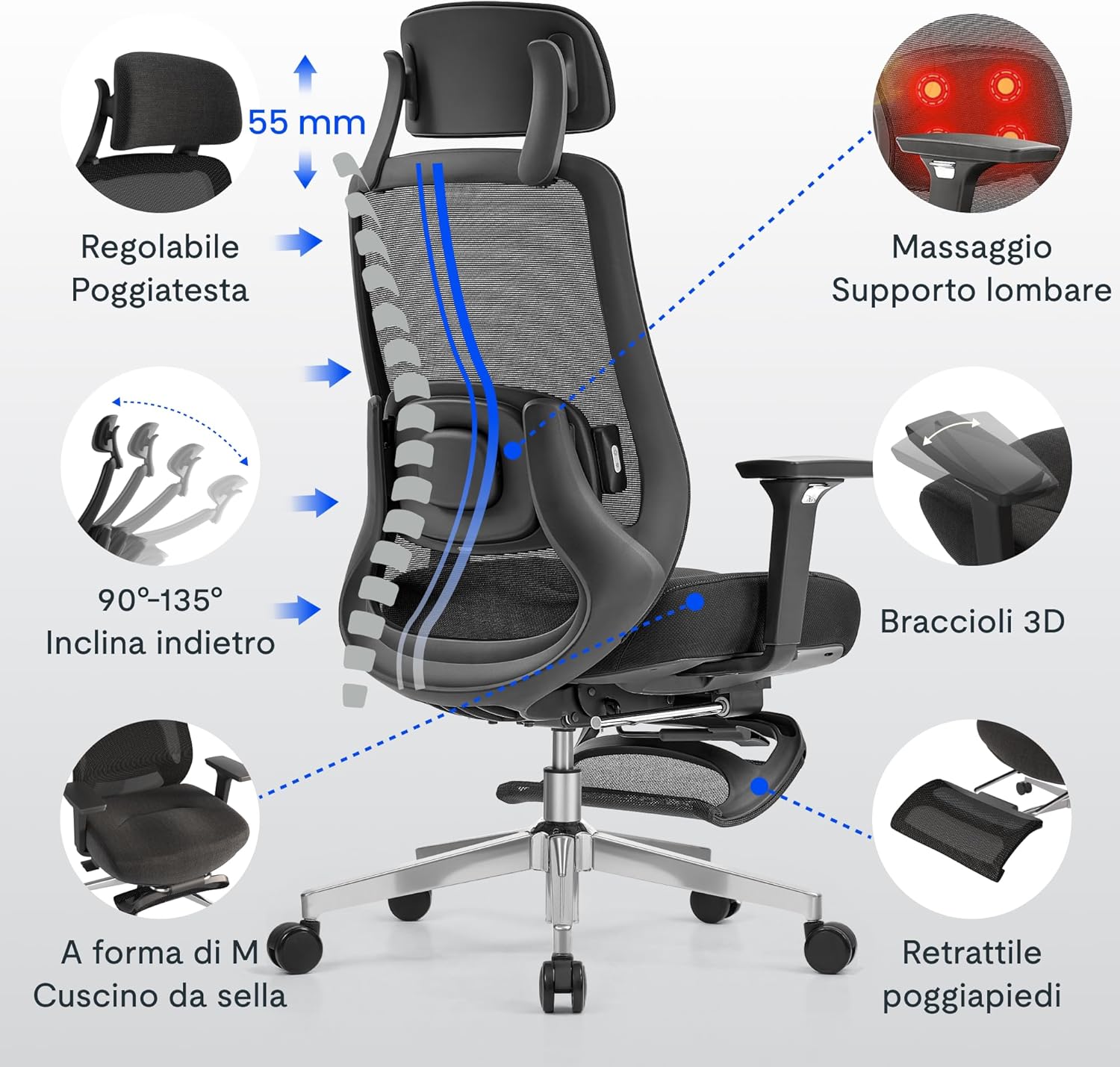Thumbnail 6 de FLEXISPOT Sedia Ergonomica con Massaggio 11,5 cm