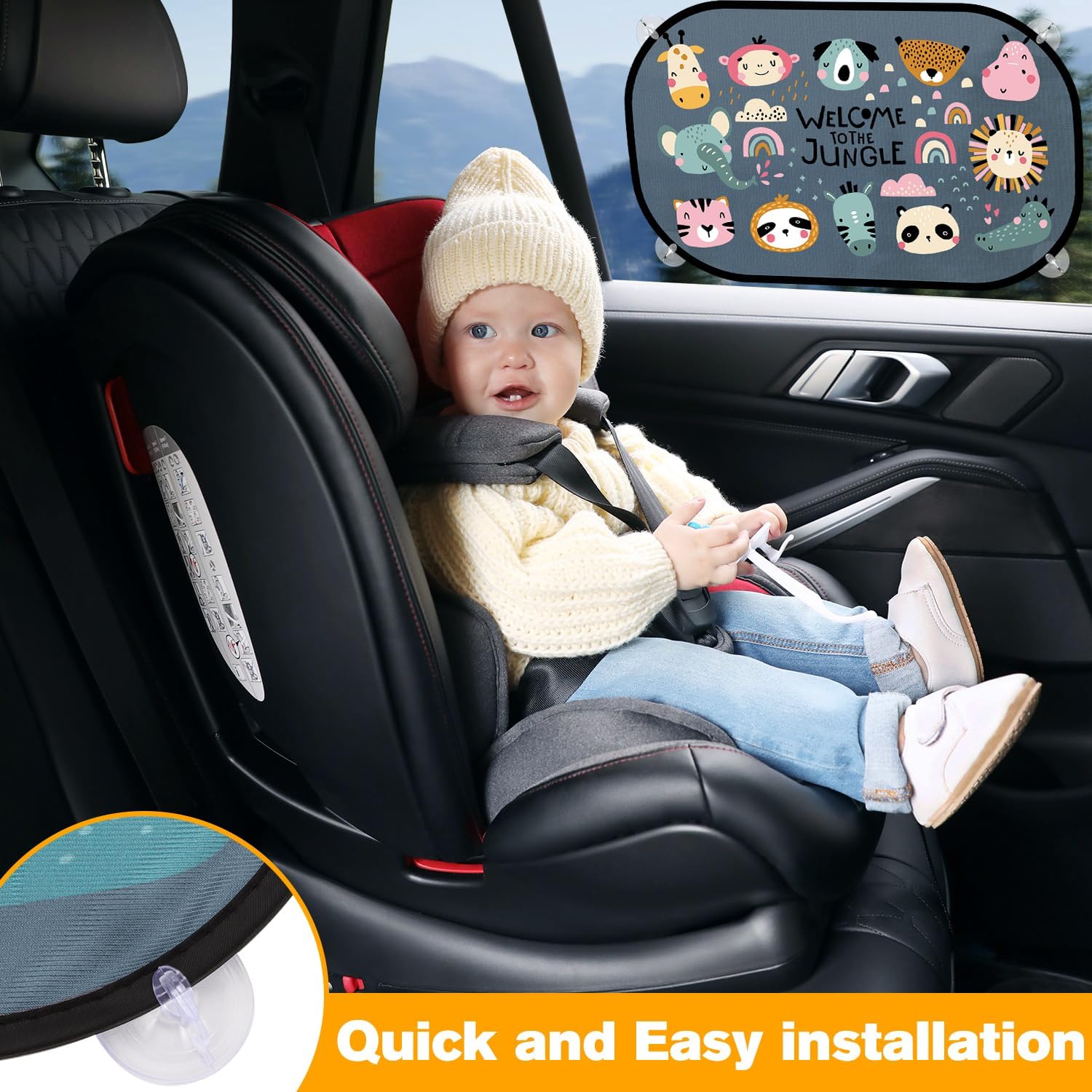 Detalle 2 de Asstikoo Auto Sonnenschutz Baby mit UV Schutz – 51 x 31 cm, 8 Saugnäpfe, 2er Set