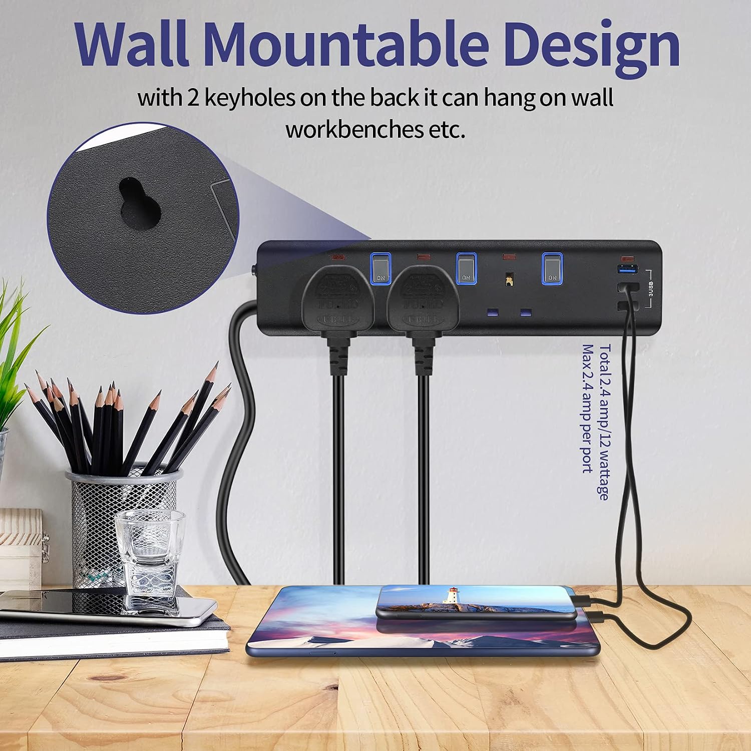 Thumbnail 4 de Extension lead with USB slots 3250W surge protected