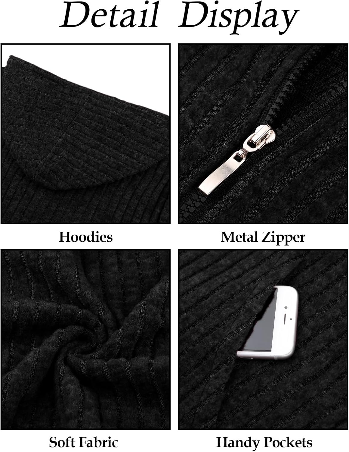 Detalle de Flikity Damen Zip Hoodie Reißverschluss Sweatjacke mit Kapuze – Vielseitige Basic-Jacke