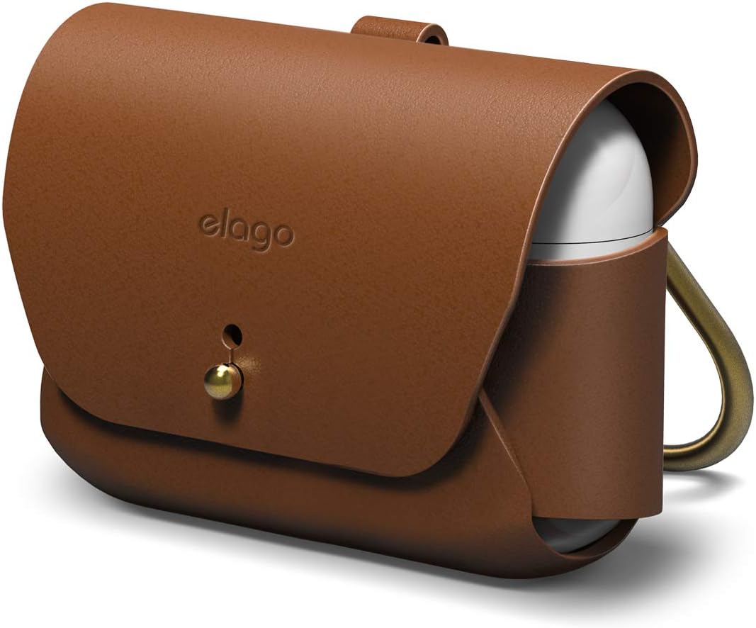 Detalle de elago Étui en cuir pour AirPods Pro 2 (vrai cuir, marron) avec porte-clés en cuivre
