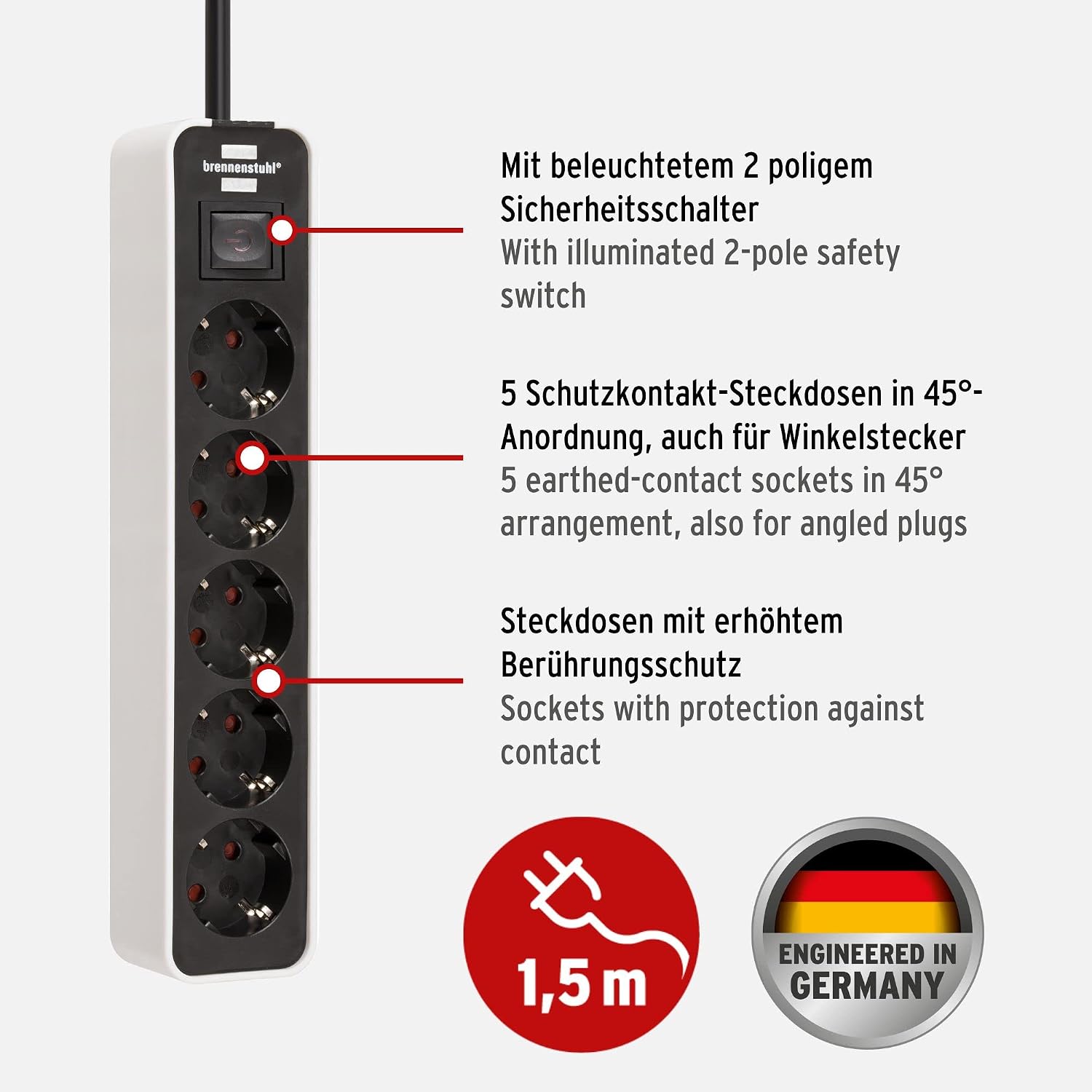 Detalle 2 de Brennenstuhl BS-1153250020 multipresa 5 prese 1,5 m