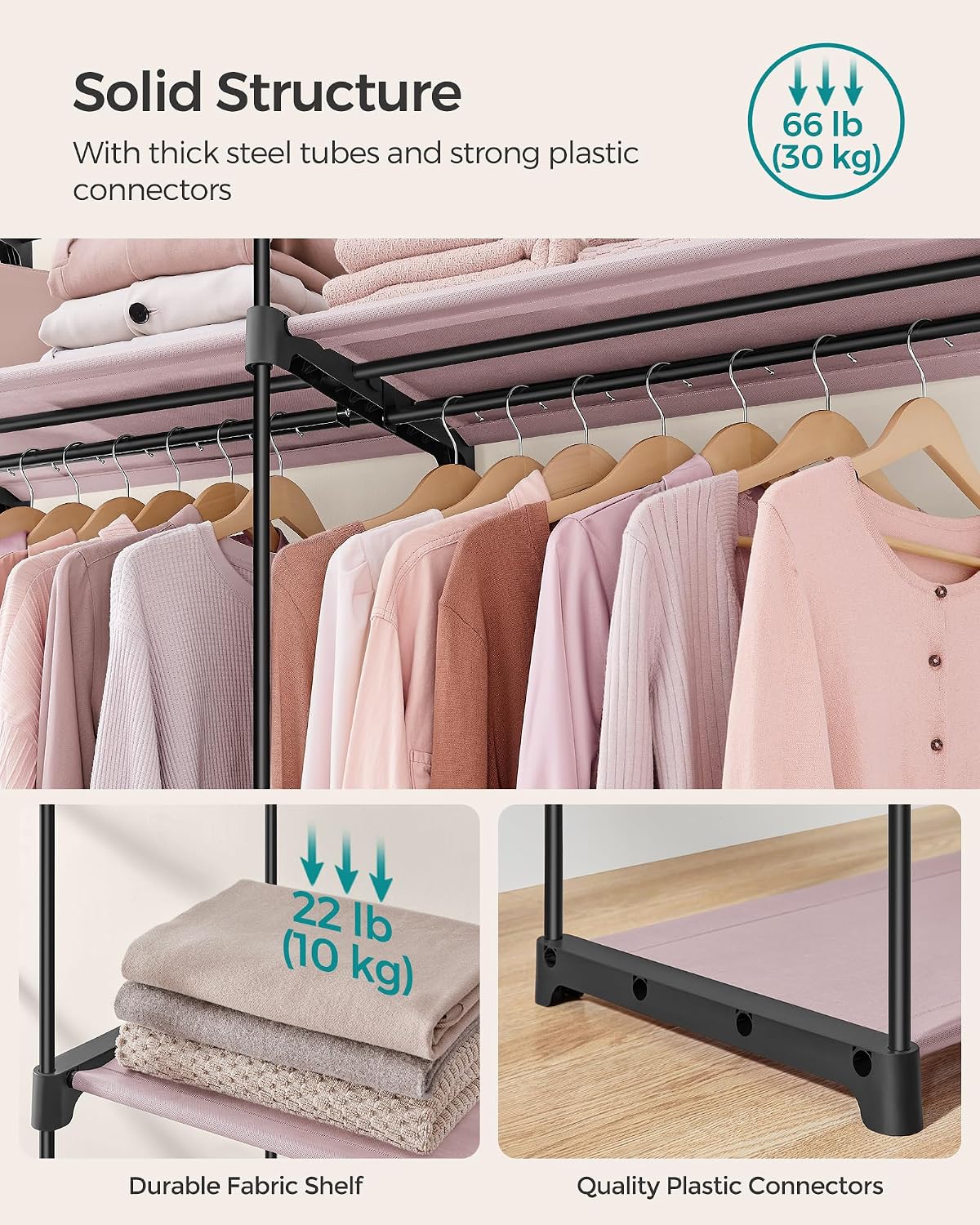 Detalle 2 de SONGMICS RYG002P02 Portable Fabric Wardrobe, 140 x 43 x 174 cm, Lavender Violet
