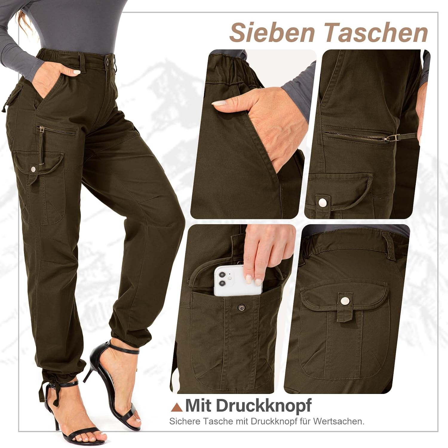 Detalle 2 de yeyity Cargohose Damen Multi Taschen