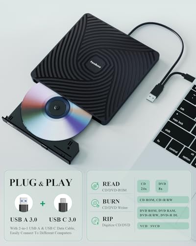 Thumbnail 2 de PeroBuno lector/grabadora externa de CD y DVD (USB 3.0, Type‑C y 13 mm de grosor)