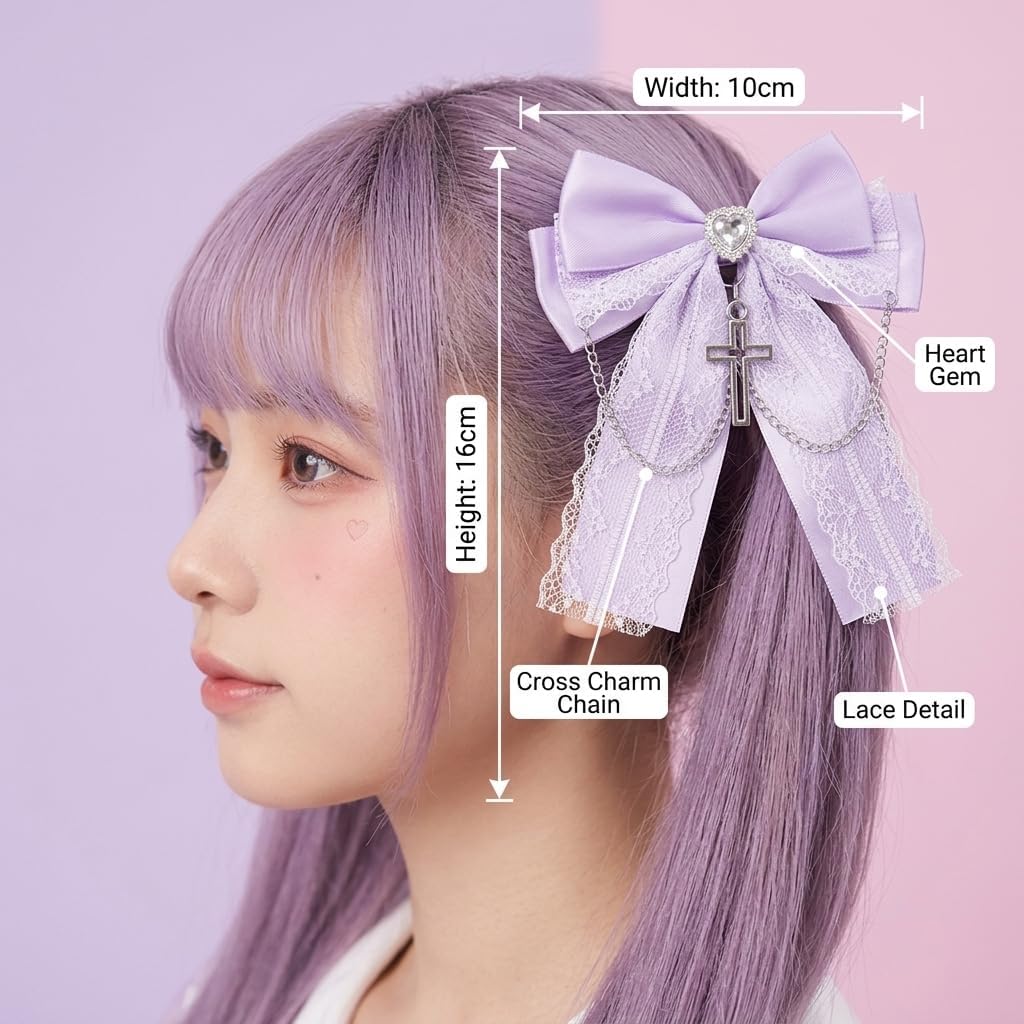 Detalle de ジートリガー G.triGer ハートビジュー付きリボンクリップ 2個セット ラベンダー×ホワイト