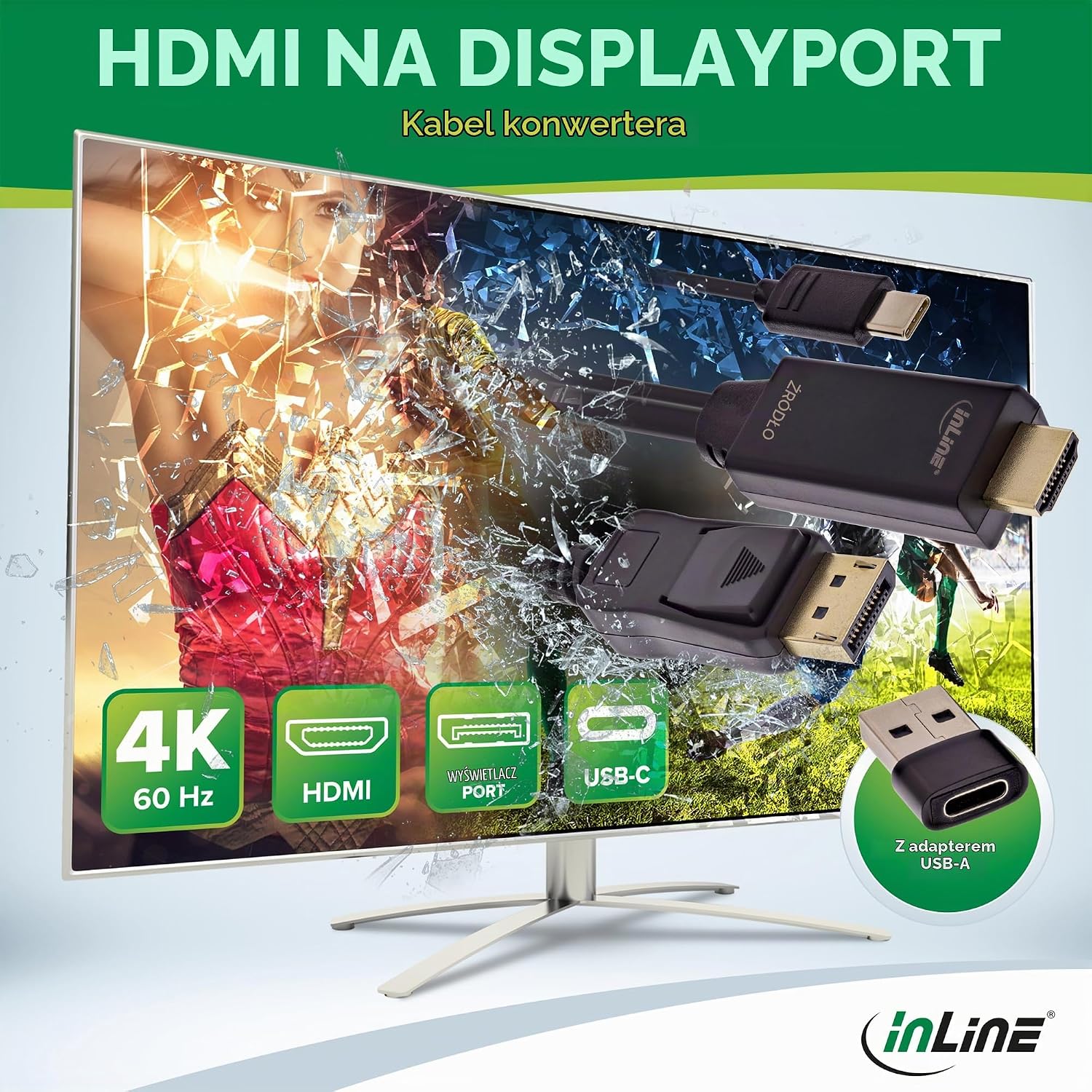 Detalle 2 de InLine 17164I aktywny kabel HDMI–DisplayPort 4K 60 Hz, 1,5 m