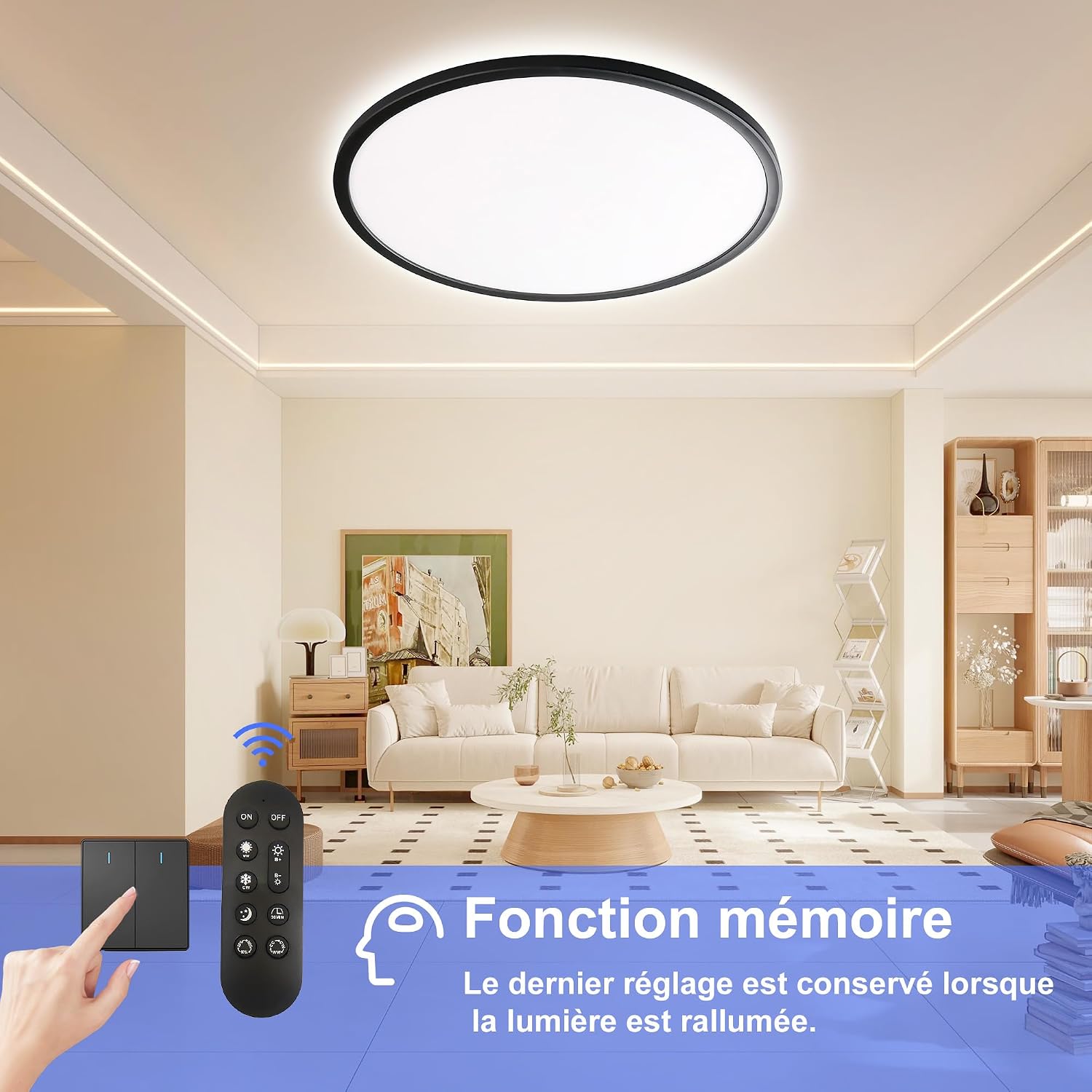 Detalle de ONDTA 45 W ledplafondlamp Ø 57 cm, dimbaar, 6.700 lm en afstandsbediening