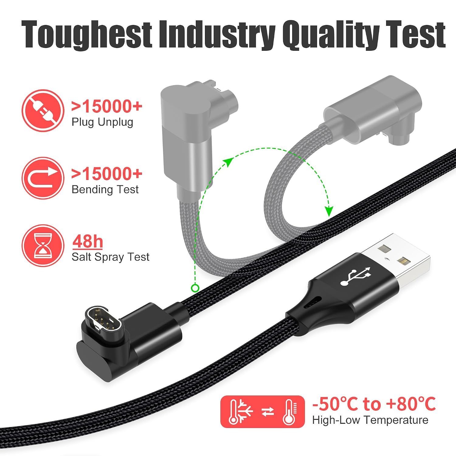 Detalle 2 de AGVEE BGW-BK11 Garmin Watch Charger Cable, 2-Pack, L-Shaped, 3.3 ft