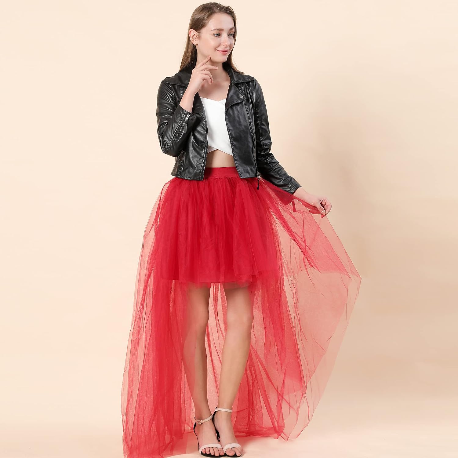 Thumbnail 5 de CAMDOM Damen Steampunk High-Low Tutu Rock asymmetrisch mit Mesh & Schwalbenschwanz-Optik