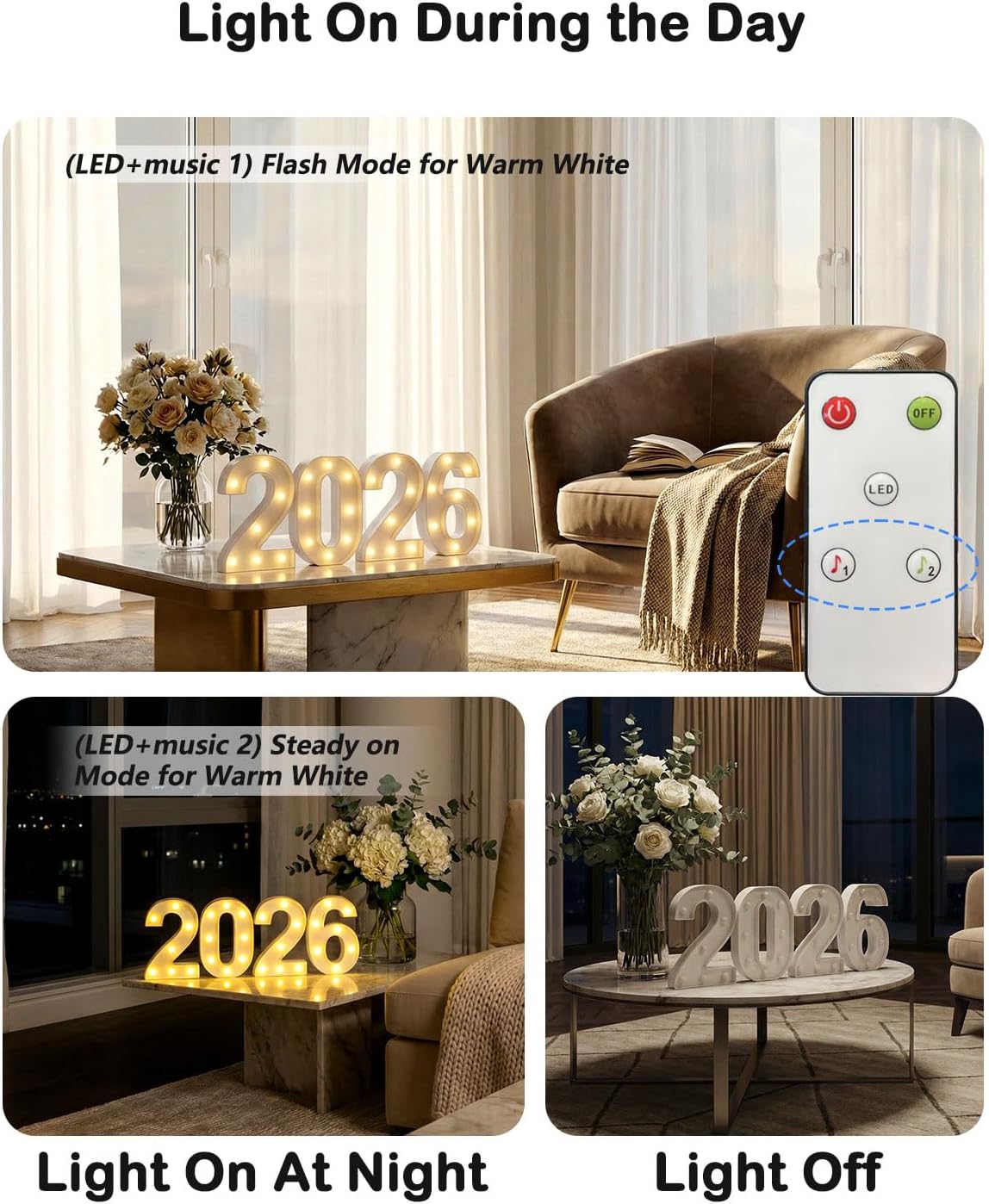 Thumbnail 3 de HEYCOLOR Light up Numbers with Music for Birthday Party – 8.86 Inch Remote-Controlled Marquee Numbers