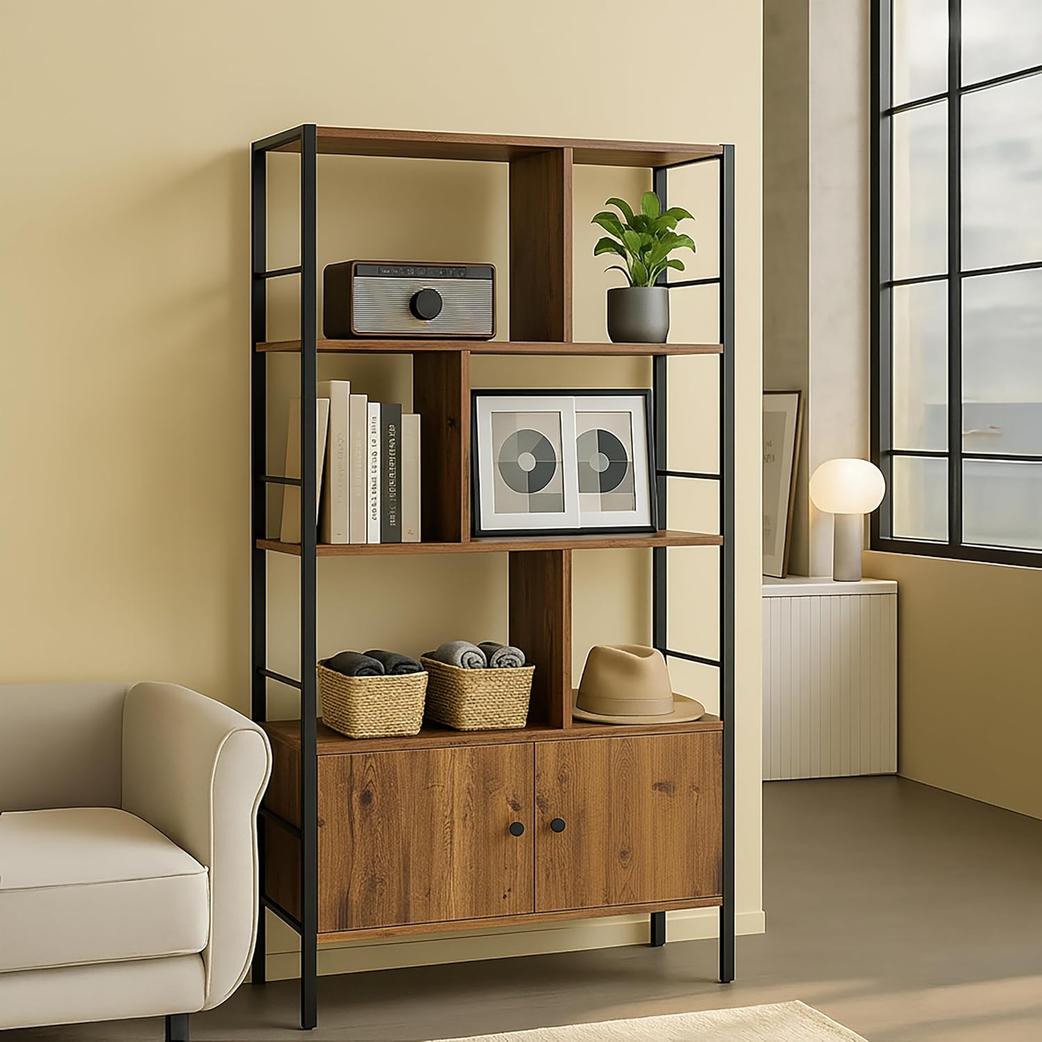 Thumbnail 1 de Étagère Relaxdays 3 niveaux – style industriel, bois brun et cadre noir, 154,5 × 74 × 30 cm