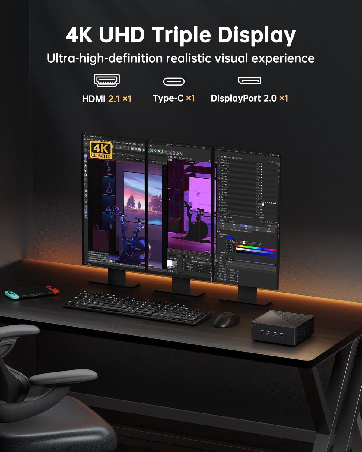 Detalle de NiPoGi AM06 PRO Mini PC – Leistungsstarker Ryzen 5 7430U, 16GB RAM, 512GB SSD, 4K Triple Display