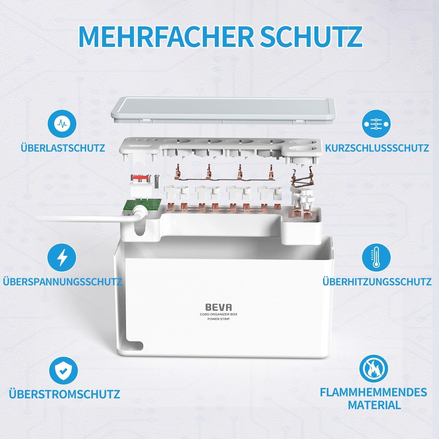 Thumbnail 6 de Kabelbox mit versteckter Mehrfachsteckdosenleiste 3680W/16A • 4 m Kabel • 1050J Überspannungsschutz • 6 Steckdosen + 3 USB-A + 1 USB-C