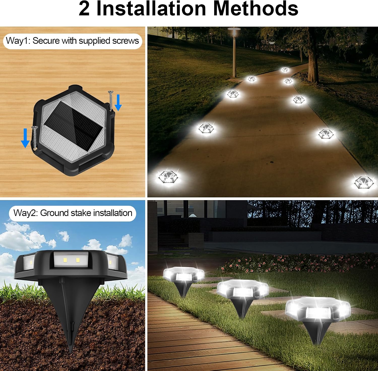 Detalle de NATPOW Solar Deck Lights – 4-Pack, Dusk Till Dawn Outdoor LED Ground Lights (Cool White, IP65)
