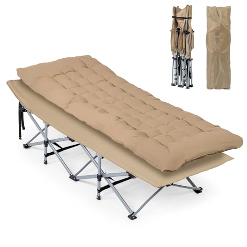 Detalle de Bonnlo Feldbett klappbar mit Matratze – XXL Campingbett 190 x 71 x 36 cm, verstärkte Stahlrohre, Oxford-Gewebe, Braun