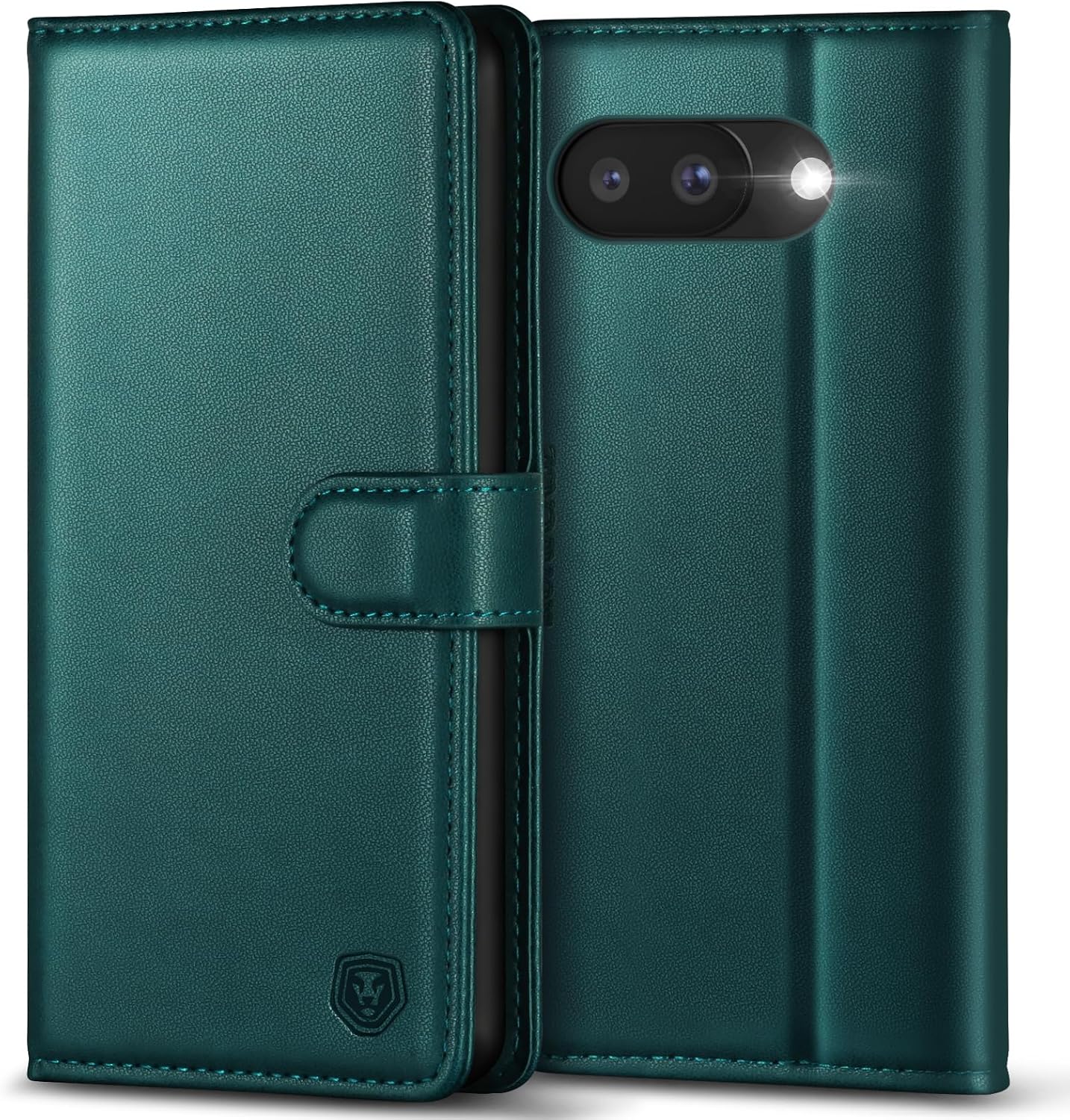 Detalle de Kuafcase for Google Pixel 9A Case with 4 Card Slots, Magnetic Closure and Kickstand – Green