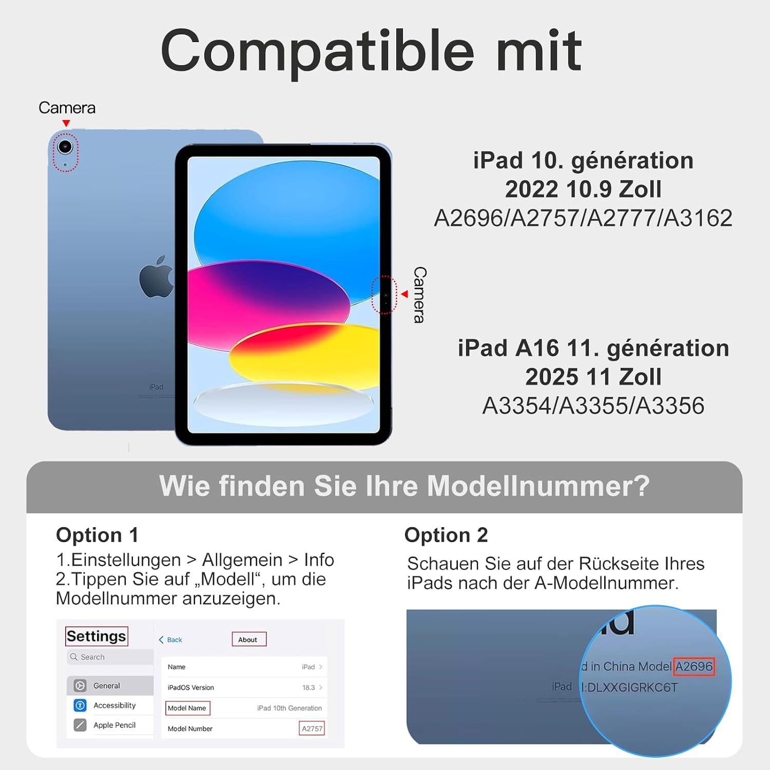 Detalle de drivego 360 Drehbare Hülle für iPad (A16) 11. Generation und iPad 10. Generation 10,9 Zoll – Magnetisch abnehmbar, Stifthalter, transparente Rückseite