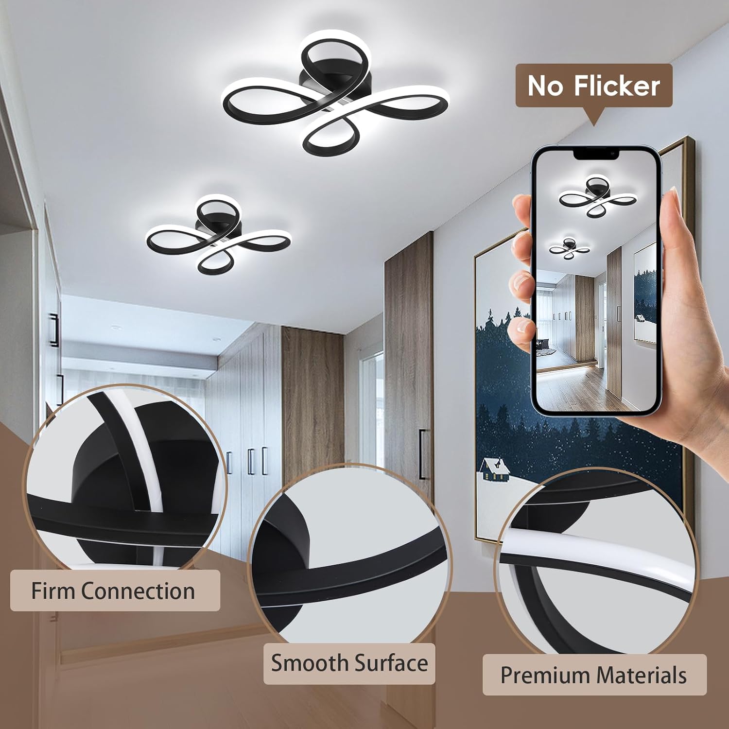 Thumbnail 6 de EIDISUNY Modern LED Ceiling Light 30W (Black, Cool White 6000K) for Living Rooms & Hallways