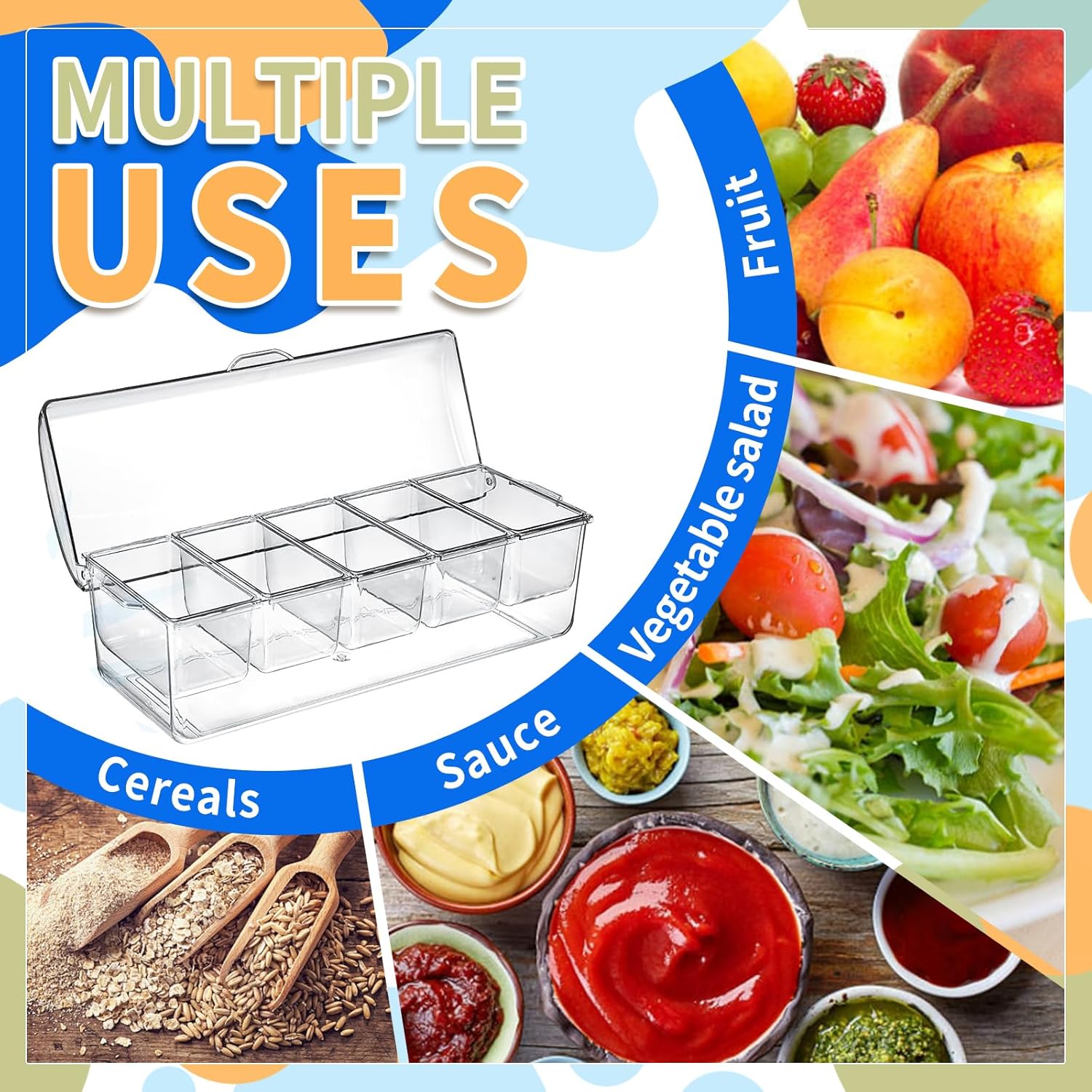 Thumbnail 3 de Large Ice Chilled Condiment Caddy with Lids for 5 Removable Compartments (19" x 7" x 5.5")