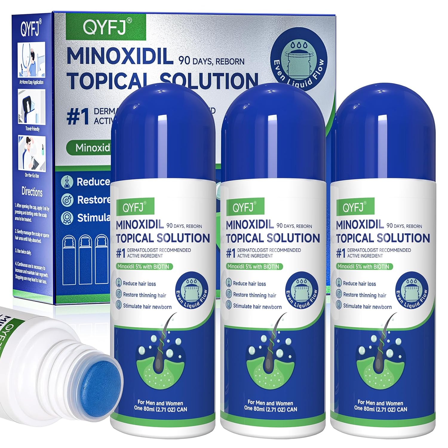 Thumbnail 6 de 6 Pack 5% Minoxidil Hair & Beard Growth Serum with Sponge Applicator (Unscented, Biotin-Infused) — 2.7 fl oz x 6