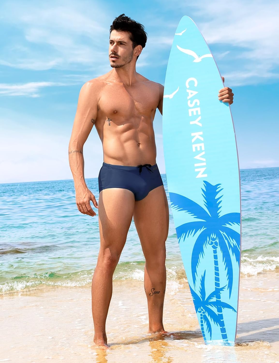 Detalle de Casey Kevin Men's Solid Swim Briefs with Elastic Drawstring – Quick-Dry Beach Swimwear